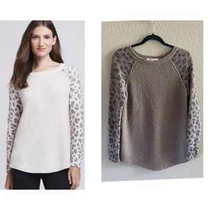 Rebecca Taylor Brown Wool Cashmere Leopard Animal Print Sweater Small crewneck